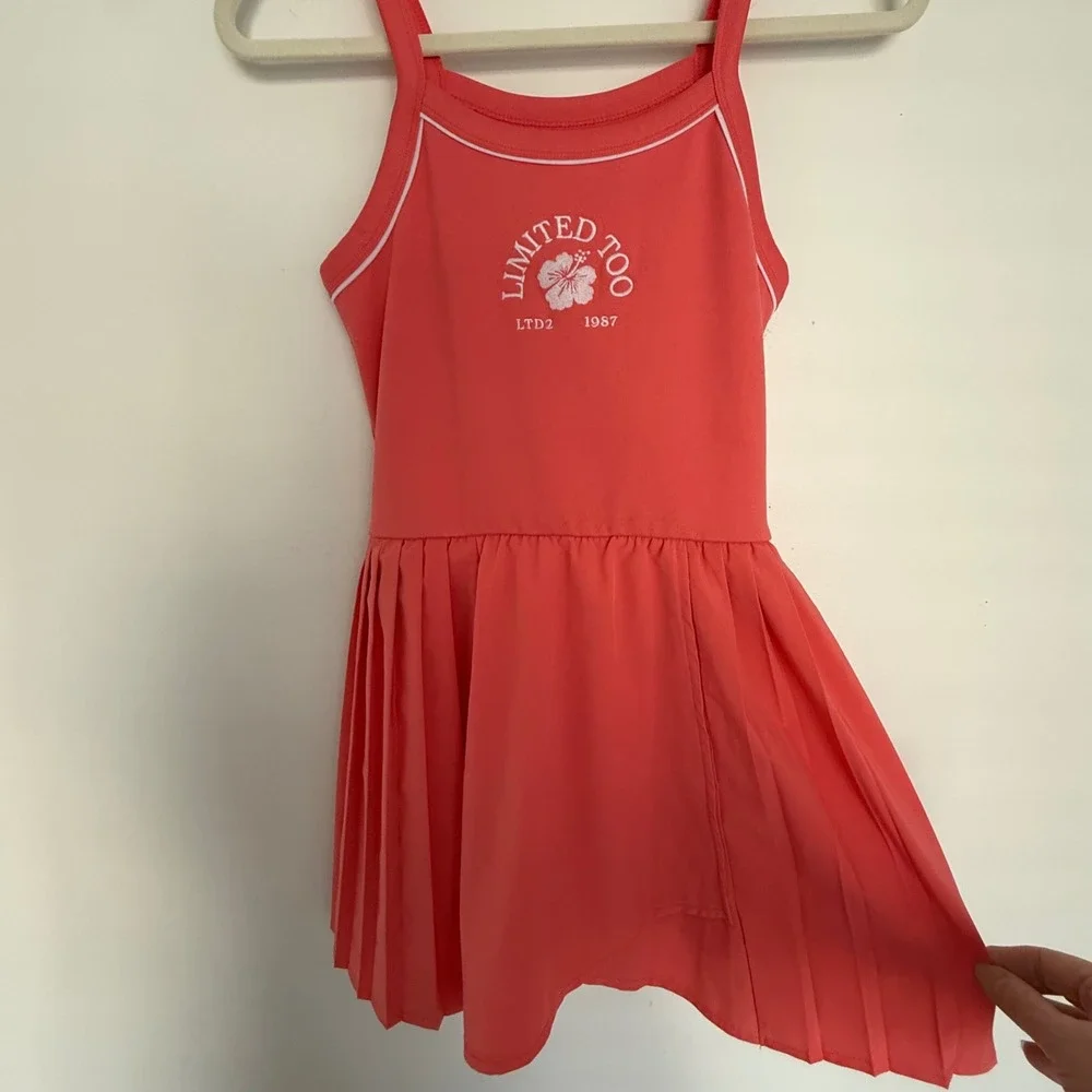 Limited‎ Too Girls Sporty Tennis Summer Dress L 12-14 Coral Biker Shorts Lined